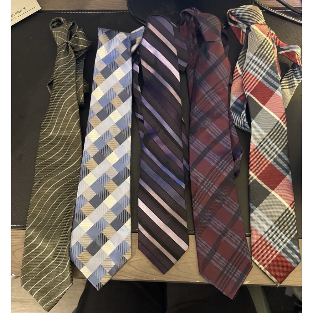 Lot Of 5 Men’s Ties, Striped, Plaid, Wembley, Access, Apt 9, Kenneth Cole